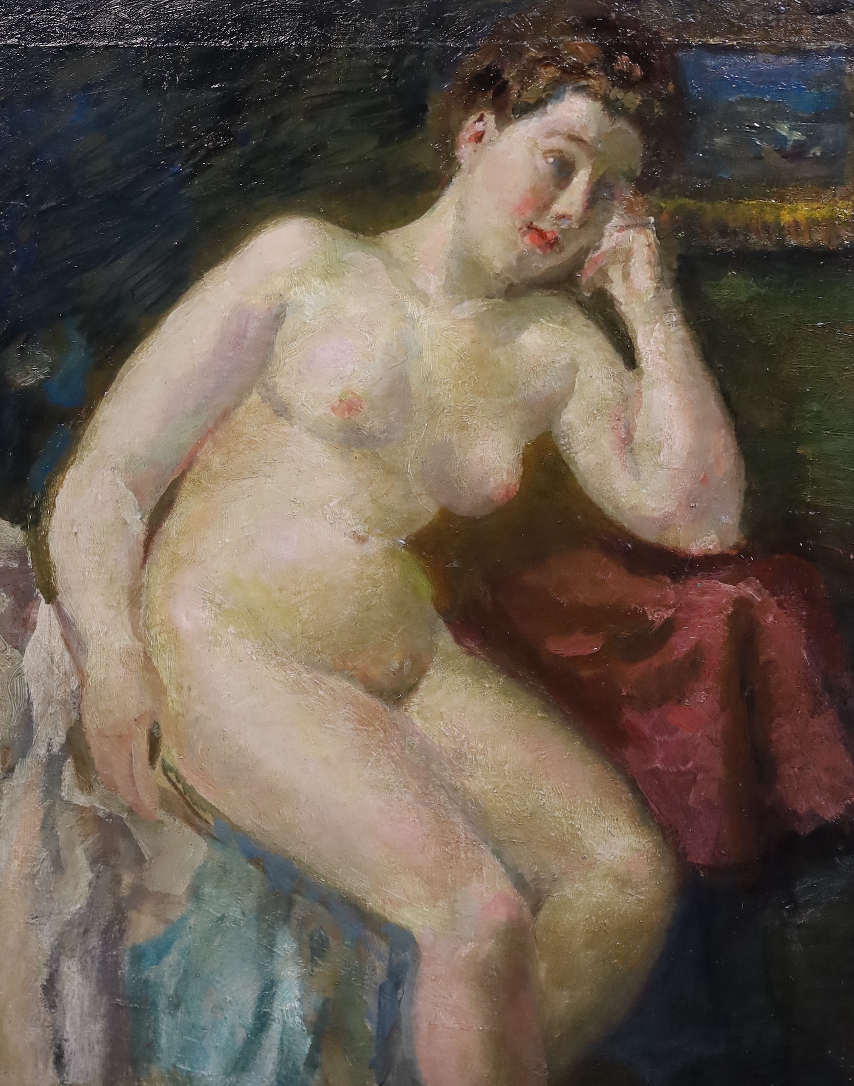 Marian Kratochwil (Polish, 1906-1997), Seated female nude, oil on canvas, 56 x 46cm